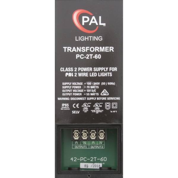 PAL PC-2T 2-Wire Transformer, 12 VDC Output, 55 Watt : 42-PC-2T-60