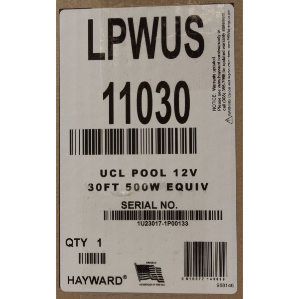 Pool Light, Hywd Univ CrystaLogic, Wht LED, 12v, 30ft, 500W Eq : LPWUS11030