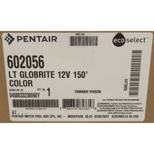 Pool/Spa Light, Pentair GloBrite, Color, 12v, 15W, 150ft Cord : 602056