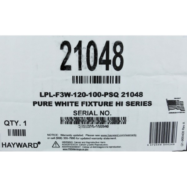 Pool Light, PureWhite LED, 115V, 58W, 100ft, 500W Equivalent, SQ : LPL-F3W-120-100-PSQ