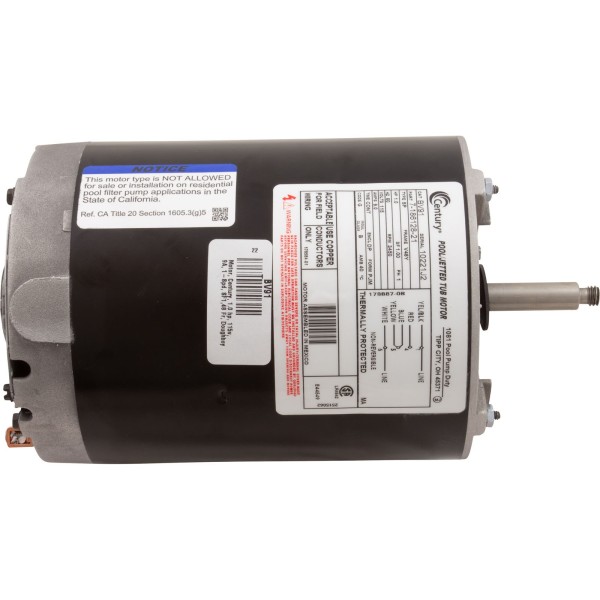Motor, Century, 1.0 hp, 115v, 9A, 1-Spd, SF1, 48 Fr, Doughboy : BV91