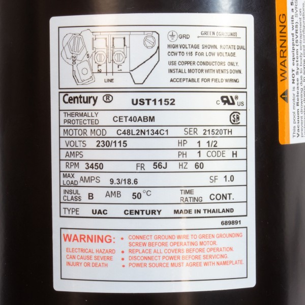 Mtr, Cent, 1.5Hp, 115/230V, 1-Sp, Sf1, 56Jfr : UCT1152