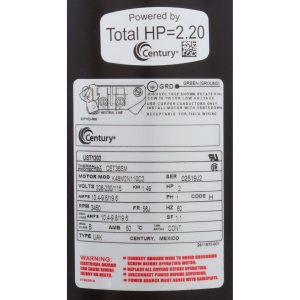 Mtr, Cent, 2Hp, 230V, 1-Sp, Sf1.1, 56Jfr : UST1202