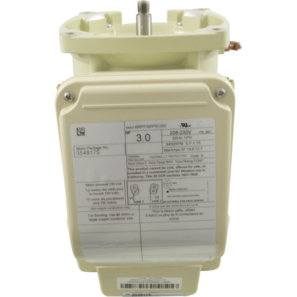 Motor, Pentair WF/WFXF, 3.0hp, 208-230v, 1-Spd, 56Y, SQFL, TEFC : 354817S