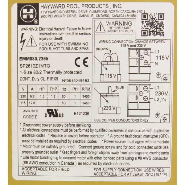 Motor, Hayward Super Pump, 1.5 HP, C FLG, TEFC : SPX2610Z1MTG