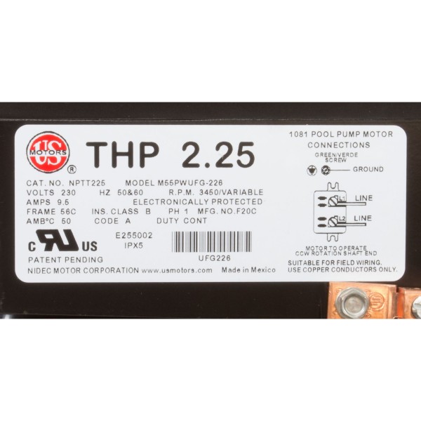 Motor, US Motor Neptune, 2.25thp, SQFL, Var-Spd, 230v, 48Y : NPTQ225