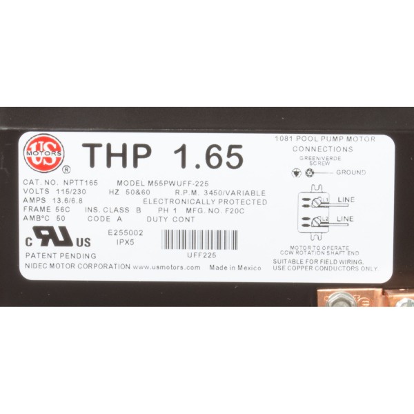 Motor, US Motor Neptune, 1.25thp, C-Face, Var-Spd, 115/230v, 48Y : NPTT125