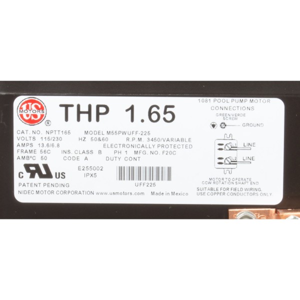 Motor, US Motor Neptune, 1.65thp, C-Face, Var-Spd, 115/230v, 48Y : NPTT165