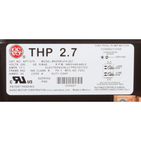 Motor, US Motor Neptune, 2.7thp, C-Face, Var-Spd, 230v, 48Y : NPTT270