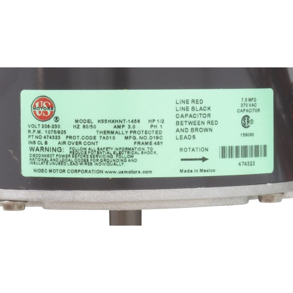 Fan Motor, Pentair UltraTemp Heat Pump 140/140HC, w/ Nut : 474323Z
