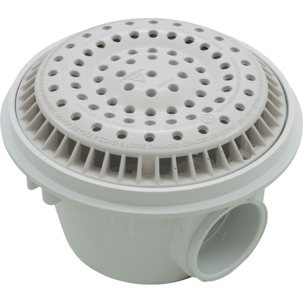 Main Drain, WW Anti Vortex, 8" Round, Gun, 2"s, Side, White : 640-2520 V