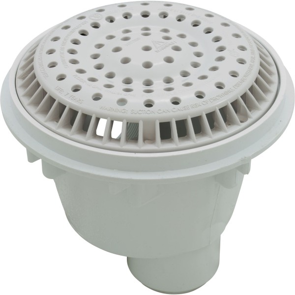 Main Drain, WW Anti Vortex, 8" Round, Gun, 2"s, Side, White : 640-2520 V