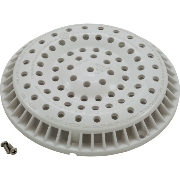 Main Drain, WW Anti Vortex, 8" Round, Gun, 2"s, Side, White : 640-2520 V