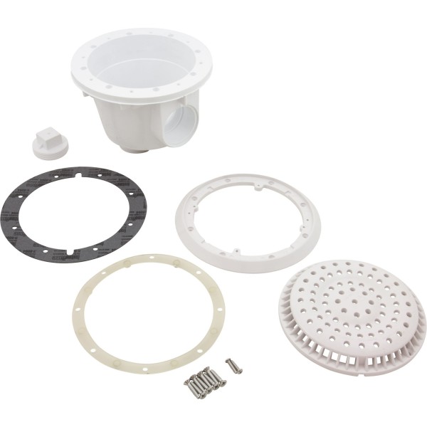 Main Drain, WW Anti Vortex, 8" Rnd, Vinyl, 2"s, White : 640-2750 V