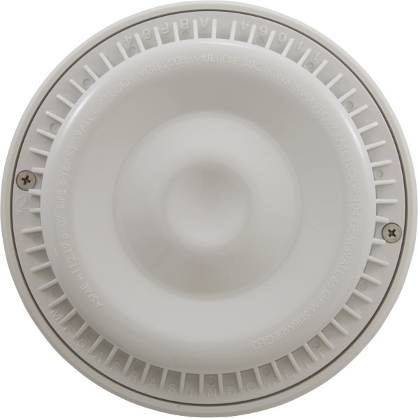Main Drain Grate, Afras, Anti Vortex, 7-3/4"dia, Wht, w/Ring&Scrw : 10064W