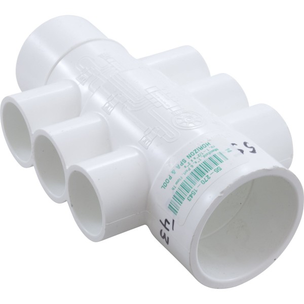 Manifold, 1"s, 6 Port, Flow Thru, 1-1/2"s/2"spg x 2"s : 672-4550