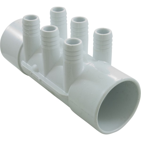 Manifold, 3/4" Barb, 6 Port, Flow Thru, 2" Slip x 2" Slip : 672-7120