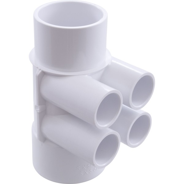 Manifold, 3/4" Slip, 4 Port, Flow Thru, 2" Slip x 2" Spigot : 672-4200