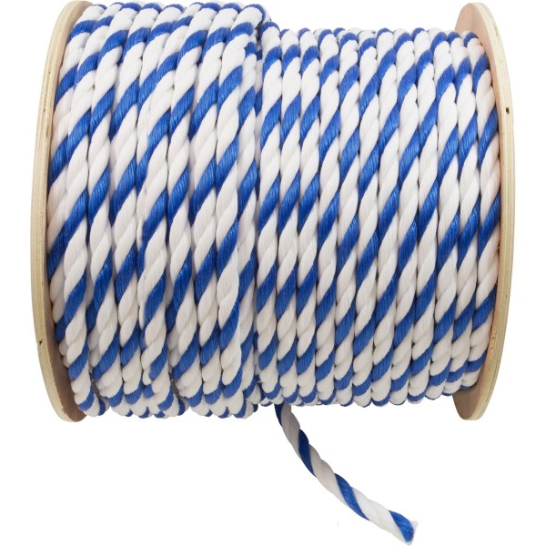 Polypropylene Rope, 3/8"dia, 2 White 1 Blue Strand, 600ft : PPR38600BW