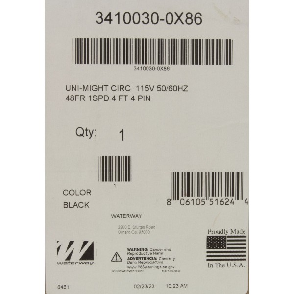 Pump, Circ, Waterway Uni-Might, 1/8hp, 115v, 1-Spd, 48Fr, 50/60Hz : 3410030-0X86