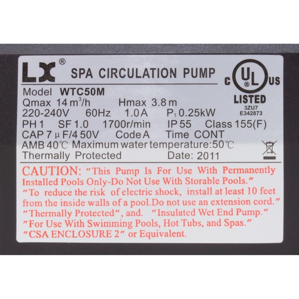 Pump, Circ, LX WTCM, 1/15hp, 230v, 48Fr, 1.5", After 7/2011 : WTC50MSTD